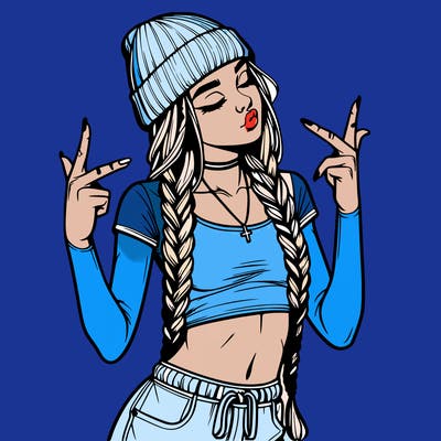 realistic teenage girl with braids and a beanie and crop top doing 🫶🏼