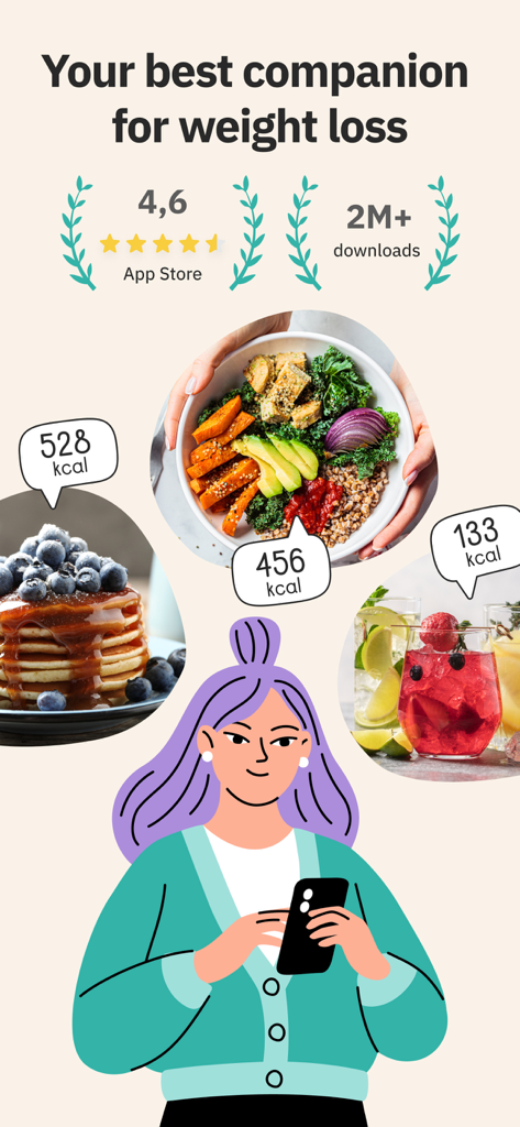 Unimeal: Fasting and Diet - Unimeal app interface displaying meal calorie tracking and positive user ratings