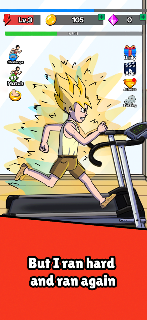 Tap Tap Run | Speed Clicker - Cartoon character with spiky yellow hair running on a treadmill in the Tap Tap Run game