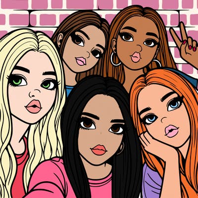 group of teen girls friends y2k up close in a selfie