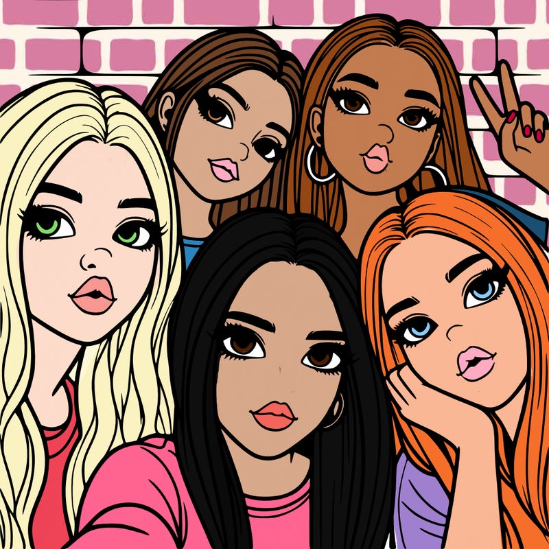 group of teen girls friends y2k up close in a selfie