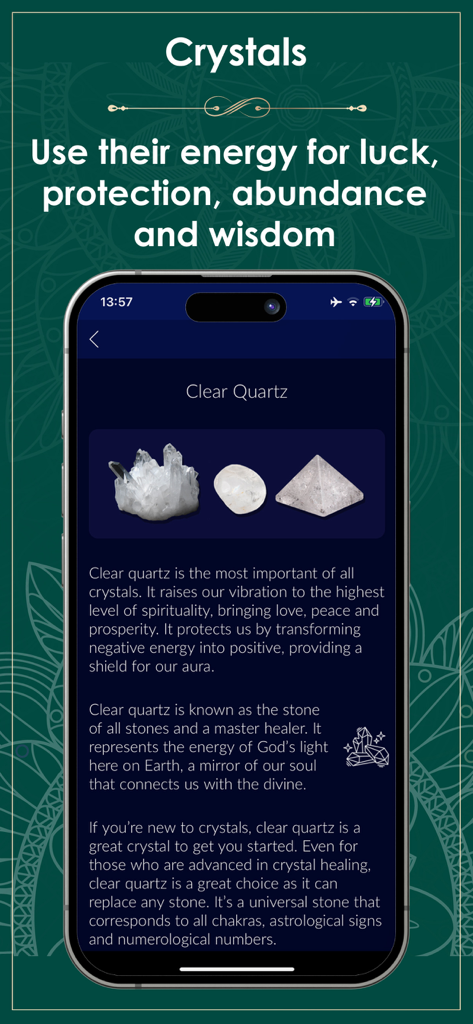 Numerology Rediscover Yourself - Descripción del cristal de Cuarzo Transparente y sus beneficios espirituales en la aplicación de Numerología