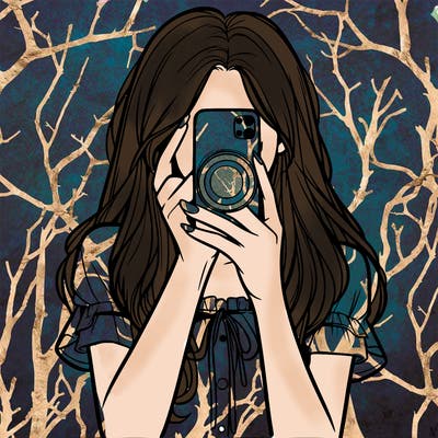 a realistic girl holding her phone taking pictures