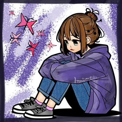 sad anime girl sitting alone