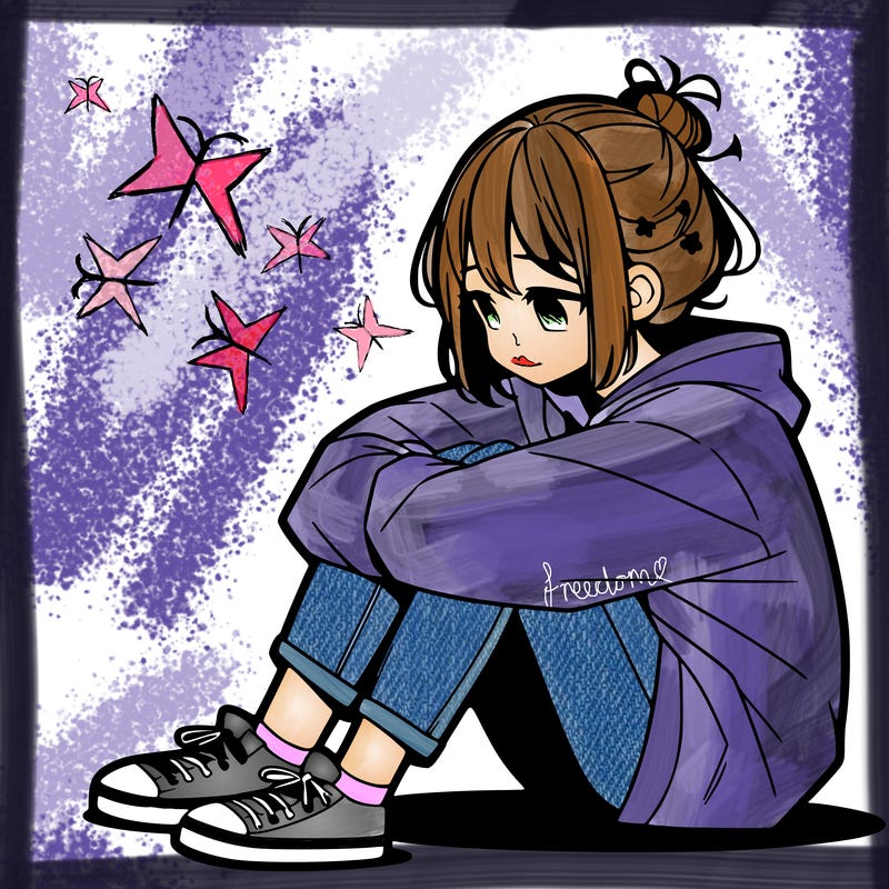 sad anime girl sitting alone