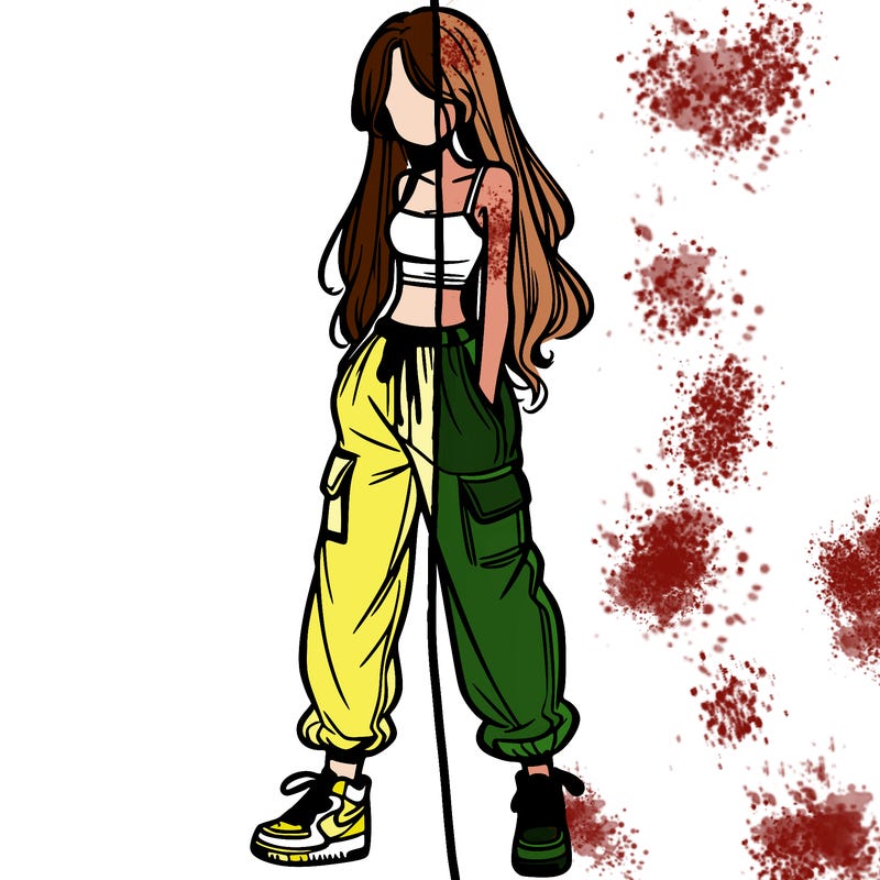 girl in baggy pants crop top and long hair