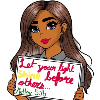 a realistic girl with a sign