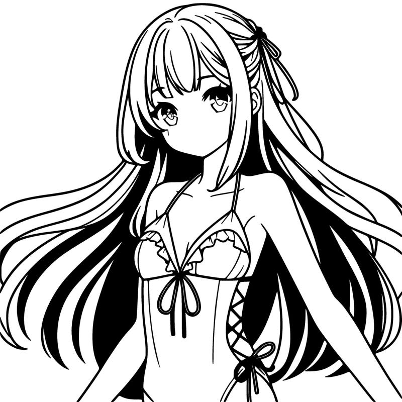 anime girl with long hair and beautiful body wearing a swimsuit