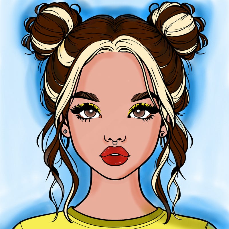 realistic girl with two buns in hair and lips
