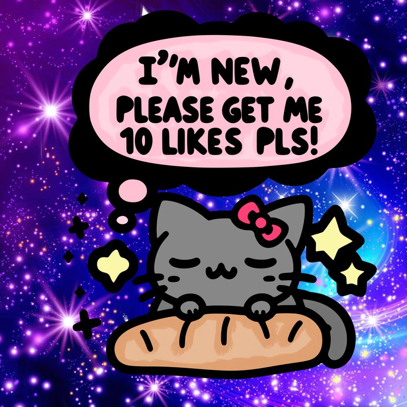 kitty taking a nap dream talking and saying "i'm new, please get me at least 10 likes pls!!"