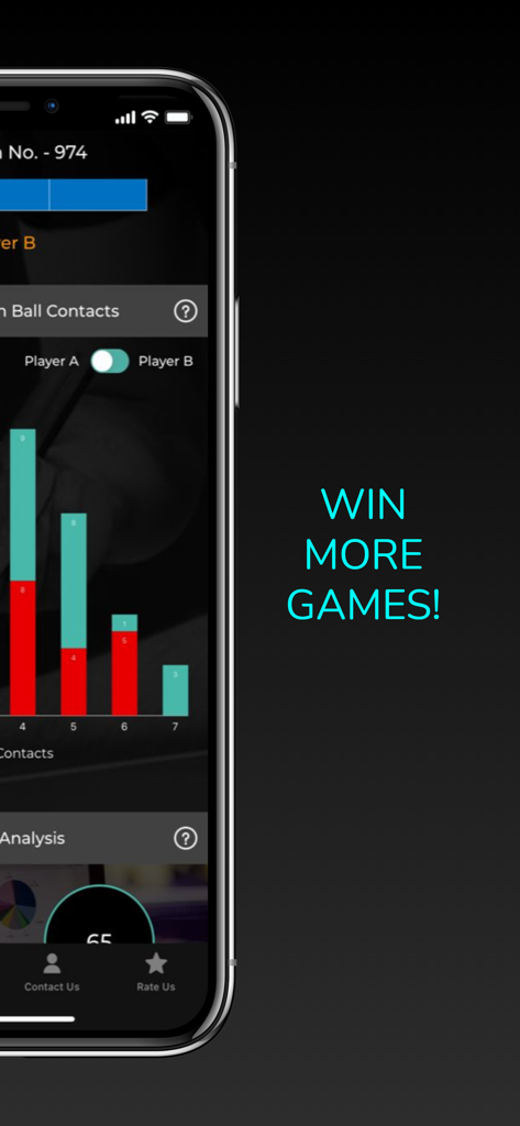 Stupa Analytics - Stupa Analytics app interface showing detailed table tennis ball contact charts and the call to action Win More Games.