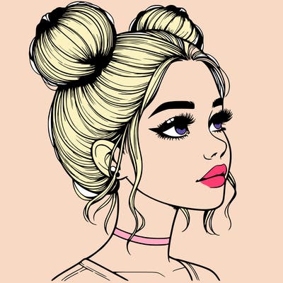 realistic girl with buns on the top of her head