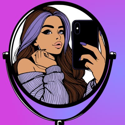 realistic girl taking mirror selfie beautiful