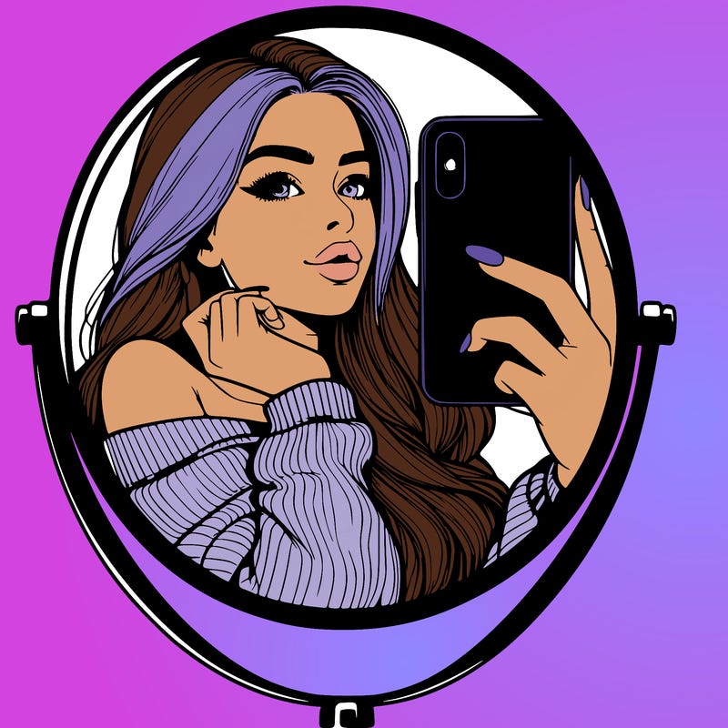 realistic girl taking mirror selfie beautiful