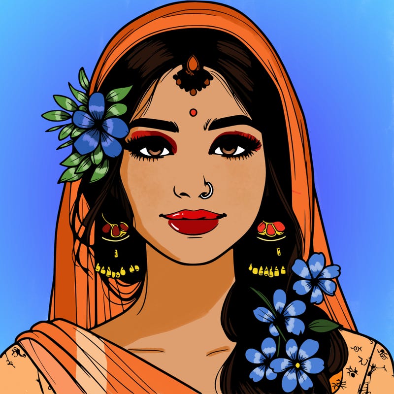 realistic girl with flowers