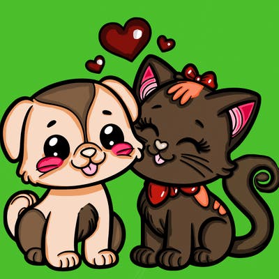 cat with a dog and in love