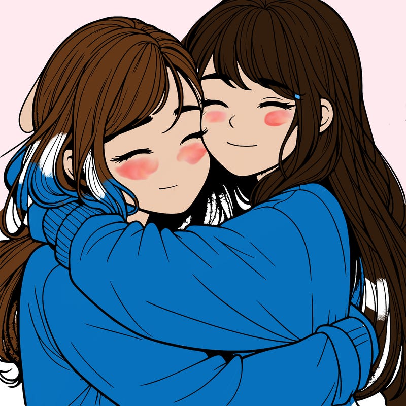 realistic two girls hugging