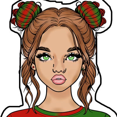 realistic girl with two buns in hair and lips
