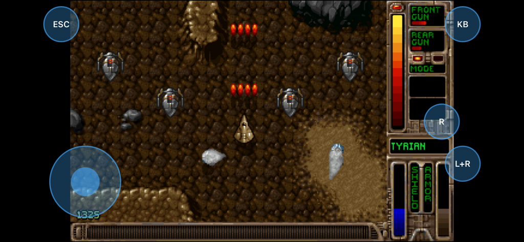 Tyrian 2000 - Klassisches Arcade-Weltraum-Shooter-Gameplay in Tyrian 2000, das ein Schiff und Feinde mit Retro-Pixel-Art-Grafiken zeigt