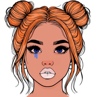 realistic girl with two buns on her hair and lips