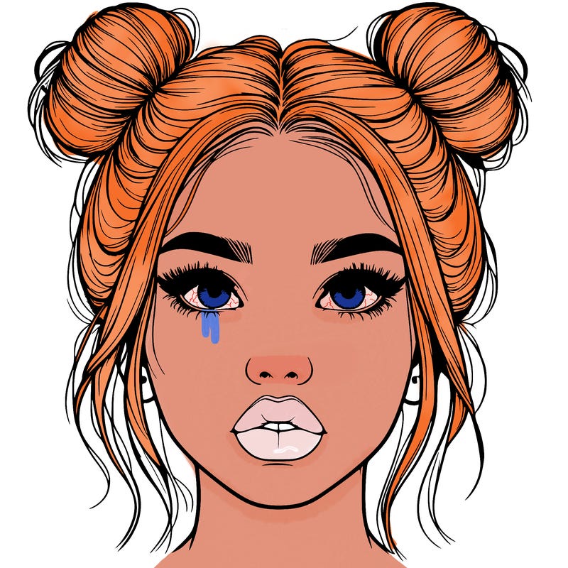 realistic girl with two buns on her hair and lips
