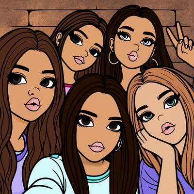 group of teen girls friends y2k up close in a selfie