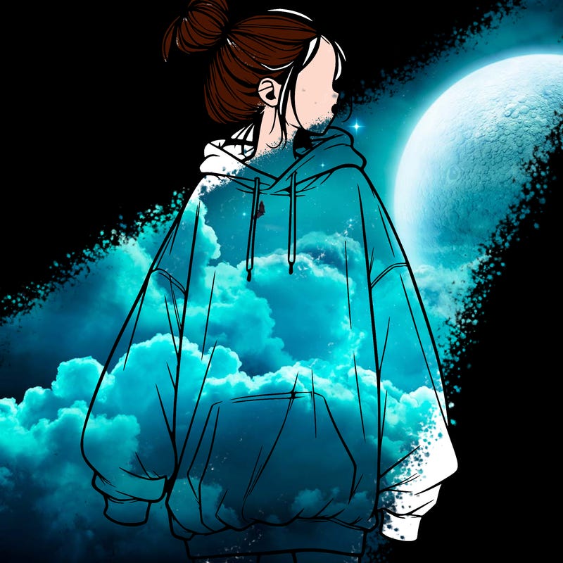 realistic girl with a oversized sweatshirt on and a bun