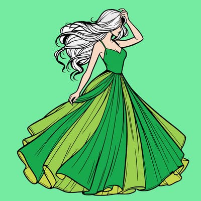 realistic woman with dress flowing in the wind