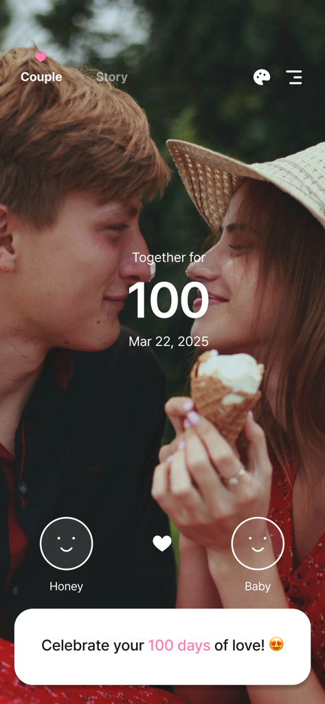 The Couple (Days in Love) - A couple celebrating their 100 days anniversary on The Couple app screen