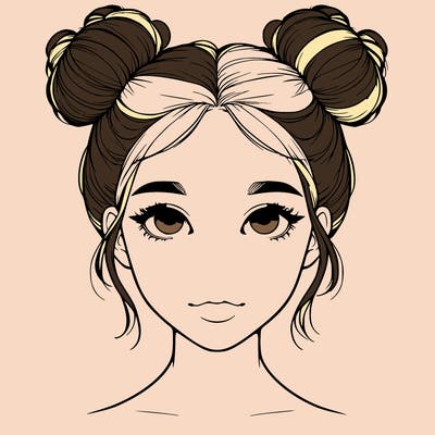 realistic girl with two buns on top of her head