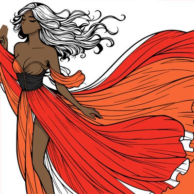 realistic woman in dress flowing the the wind