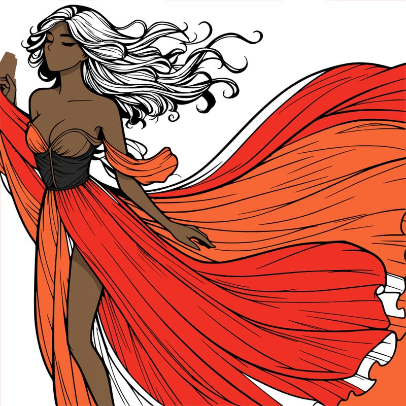 realistic woman in dress flowing the the wind