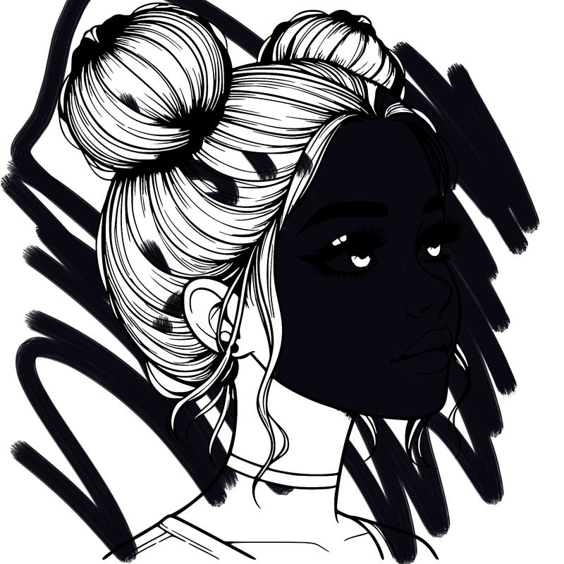 realistic girl with buns on the top of her head