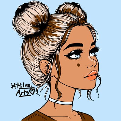 realistic girl with buns on the top of her head