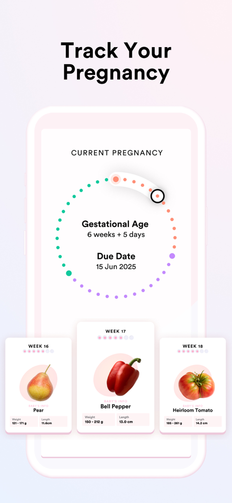 IVY Period & Pregnancy Tracker - IVY app pregnancy tracker showing gestational age due date and baby size comparison to fruits