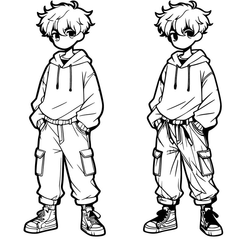 teen anime boy with baggy pants and sweater