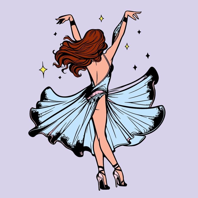 dancer dancing with a shimmery costume on realistic