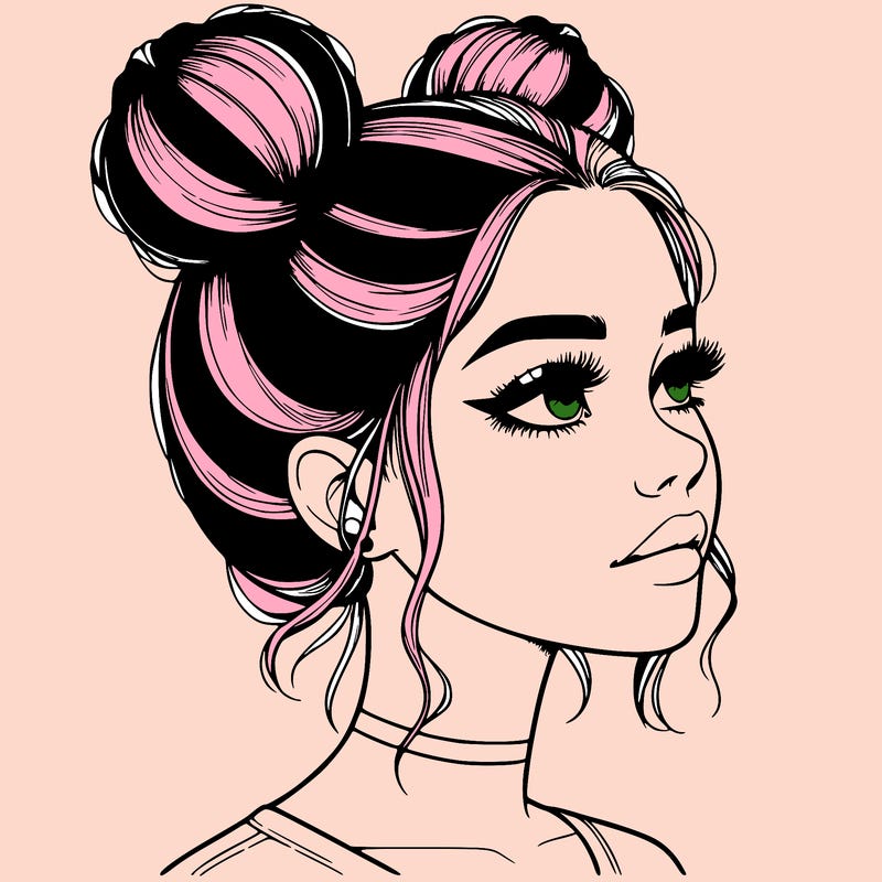 realistic girl with buns on the top of her head