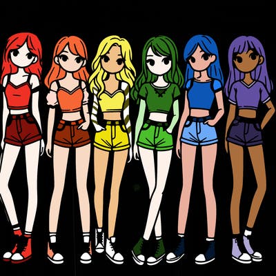 a group of girls wearing crop tops and shorts
