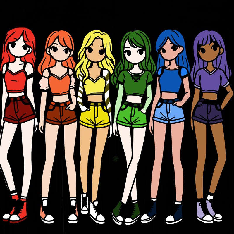 a group of girls wearing crop tops and shorts