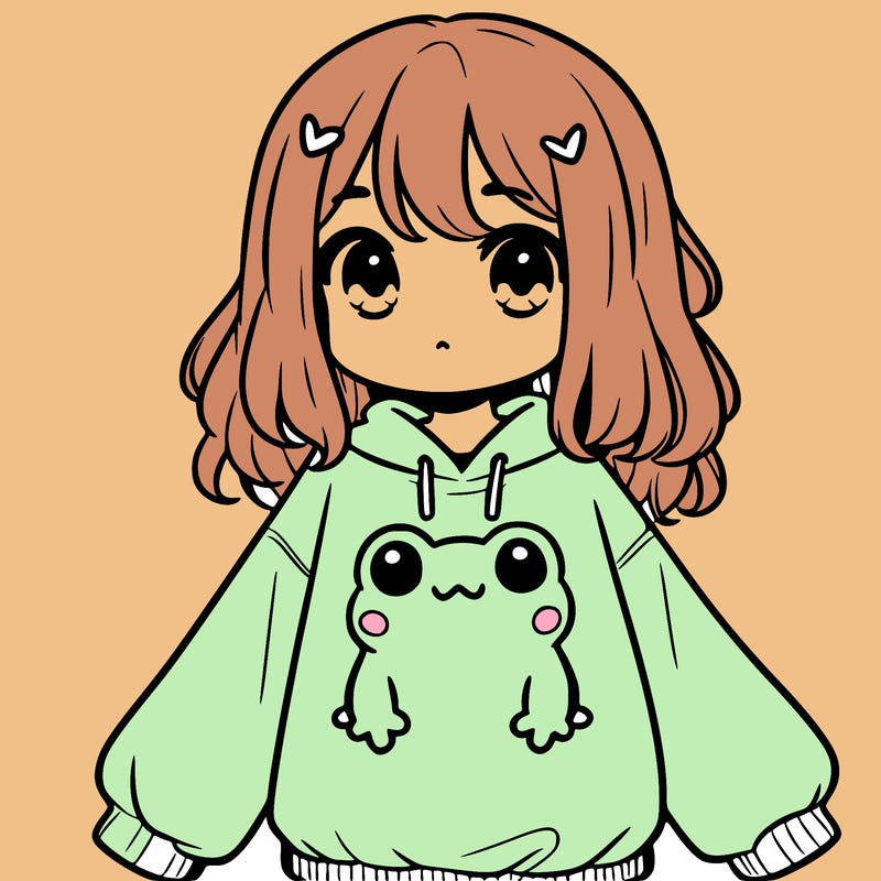 girl wearing frogging sweatshirt