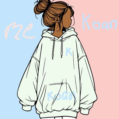 realistic girl with a oversized sweatshirt on and a bun