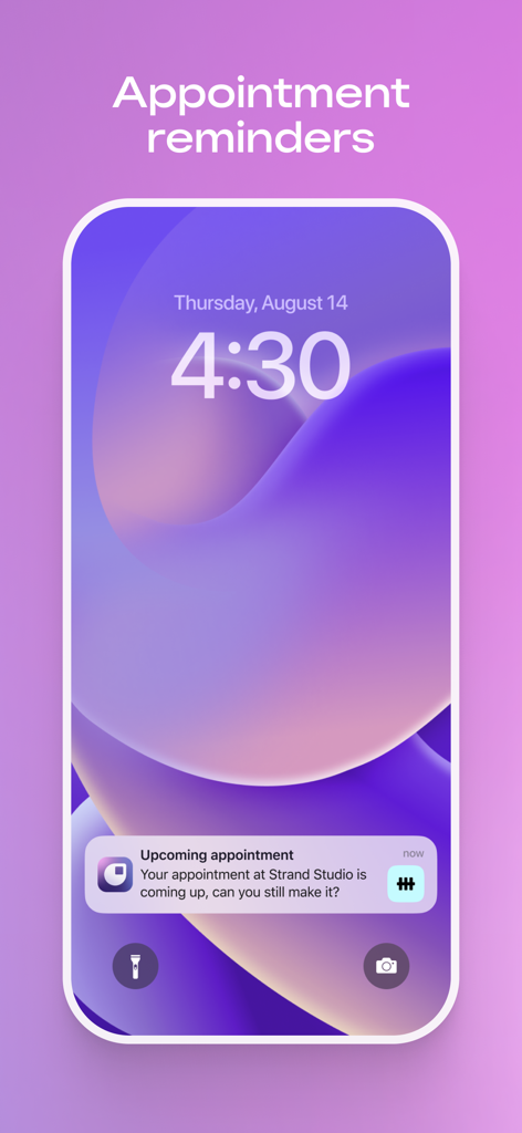 Square Go - Écran de verrouillage du smartphone montrant un rappel de rendez-vous à venir de l'application Square Go.