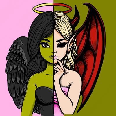 realistic angel half demon