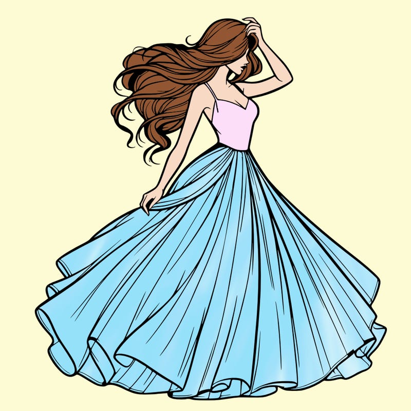 realistic woman with dress flowing in the wind