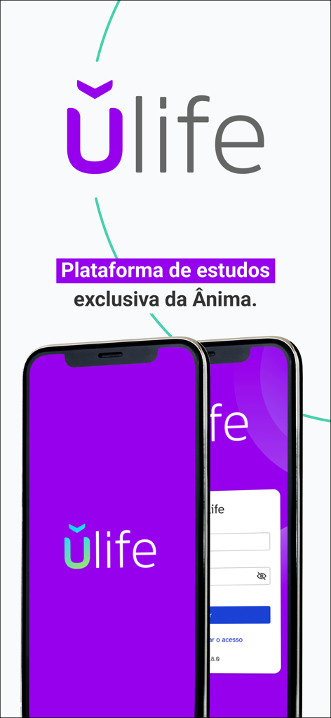 Ulife - Ulife教育アプリのロゴとスプラッシュスクリーンが2台のスマートフォンに表示されています