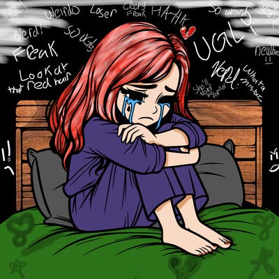 realistic girl crying on her bed over a break up