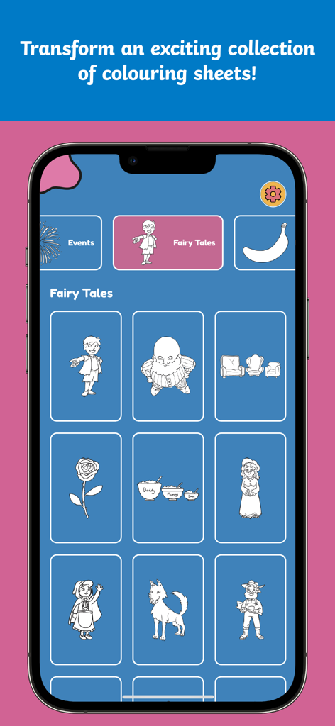 Twinkl ARt Studio - A gallery of fairy tale themed coloring templates in the Twinkl ARt Studio app