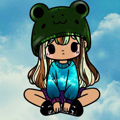 a girl wearing a frog hat and some frog socks
