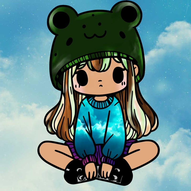a girl wearing a frog hat and some frog socks